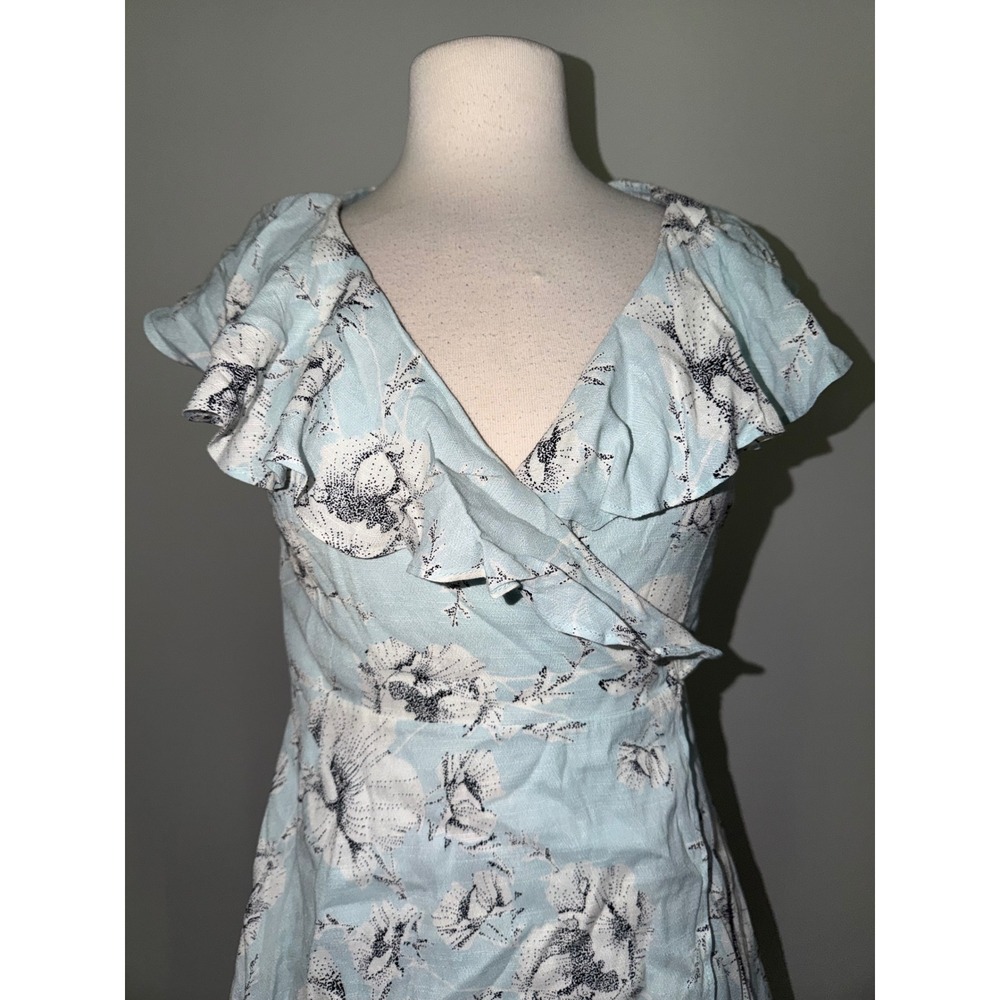 Free People French Quarter Wrap Dress Light Blue Floral Ruffle Mini Small CR5 - Picture 6 of 10